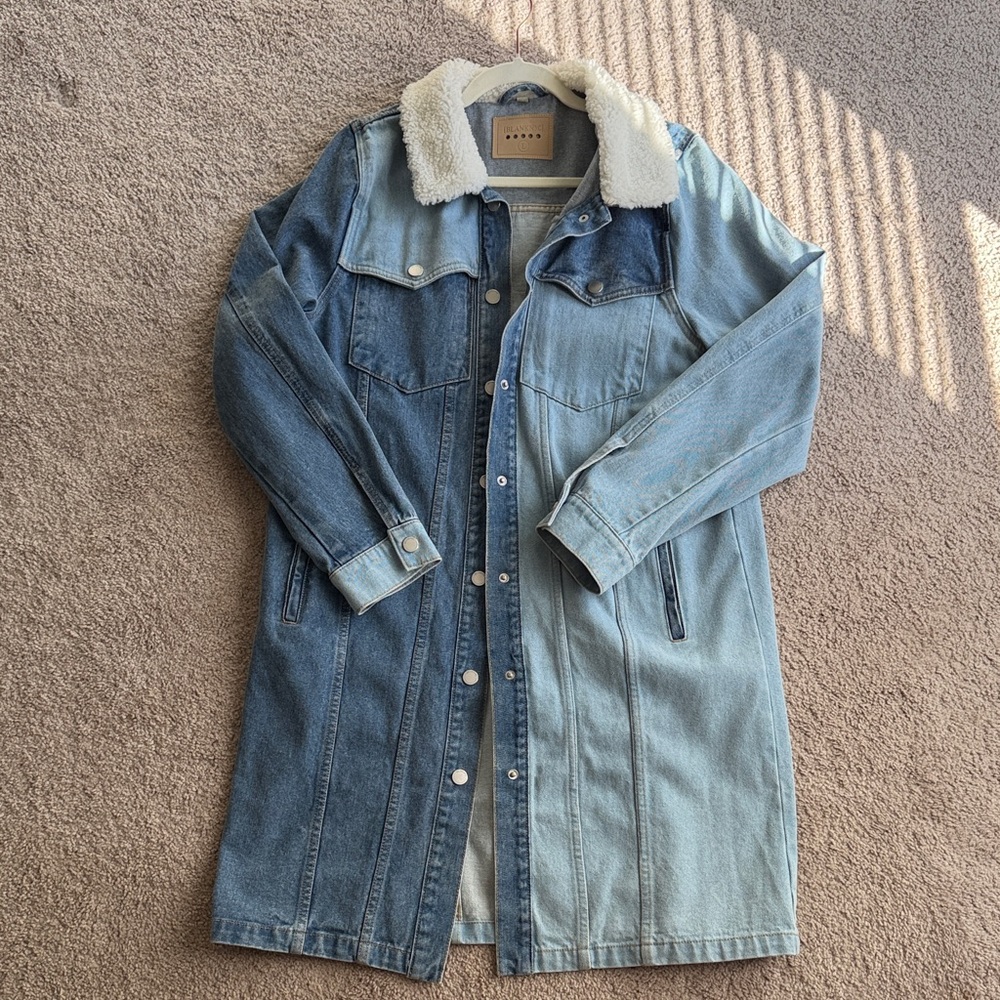 Blank NYC Denim Longline Jacket with Shearling Collar